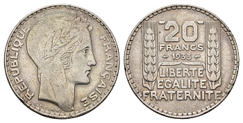 Франция 20 франков 1933 KM 879 серебро 1519-411