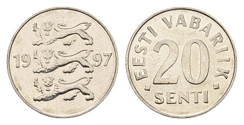 Эстония 20 сентов 1997 KM 23a сталь плакированная никелем UNC 4689-715