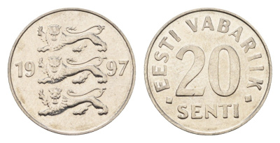 Эстония 20 сентов 1997 KM 23a сталь плакированная никелем UNC 4689-715