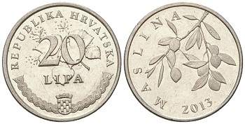 Хорватия 20 лип 2013 нечетный год KM 7 сталь плакированная никелем  UNC  105-446