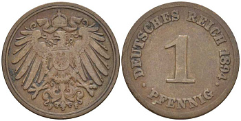 ГЕРМАНИЯ 1 ПФЕННИГ 1894 F KM 10, J. 10, Weege 2 медь 211-167