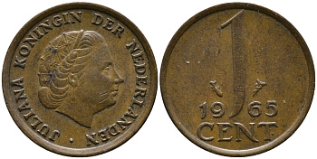 Нидерланды 1 цент 1965 Юлиана (1948-1980) КМ 180 бронза 80-1143