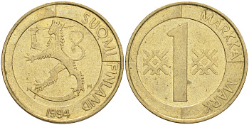 ФИНЛЯНДИЯ 1 МАРКА 1994 M KM 76 алюминиевая бронза 4556-534
