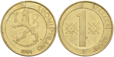 ФИНЛЯНДИЯ 1 МАРКА 1994 M KM 76 алюминиевая бронза 4556-534