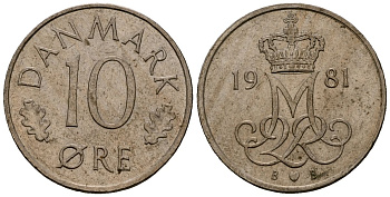 Дания 10 эре 1981 Маргрете II (1973 - 1988) KM 860 медно-никель 4173-728