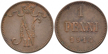 Россия для Финляндии 1 пенни 1914 Николай II (1894-1917) KM 13, Биткин 474 медь 4396-1414