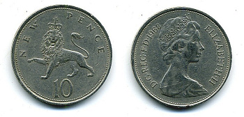 Великобритания 10 пенсов 1968 Елизавета II (1952-2022) KM 912, Spink 4231 (F1) медно-никель  4110-1042