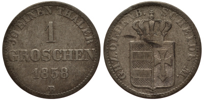 Ольденбург 1 грош 1858 Николаус Фридрих Петер (1853-1900), год тип KM 193 (C60) серебро 1517-615