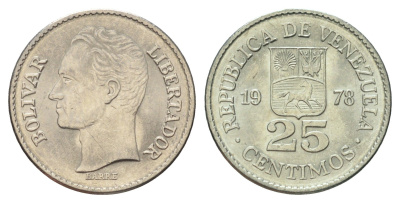 Венесуэла 25 сентимо 1978 Симон Боливар Y 50 никель UNC 4173-864