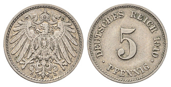 Германия 5 пфеннигов 1910 E KM 11, J. 12 медно-никель 4701-1044
