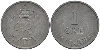 ДАНИЯ 1 ЭРЕ 1958 С; S, ФРЕДЕРИК IX (1947-1972) KM 839.2 цинк 4387-344