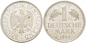 ФРГ 1 МАРКА 1990 J KM 110 медно-никель 3718-1234
