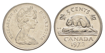 Канада 5 центов 1973 Елизавета II (1952-2022), бобр KM 60.1 никель 4639-458