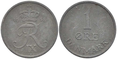 ДАНИЯ 1 ЭРЕ 1958 С; S, ФРЕДЕРИК IX (1947-1972) KM 839.2 цинк 4387-344