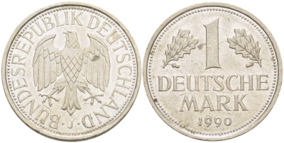 ФРГ 1 МАРКА 1990 J KM 110 медно-никель 3718-1234
