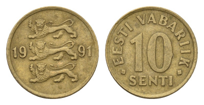 Эстония 10 сентов 1991 KM 22 латунь 4696-126