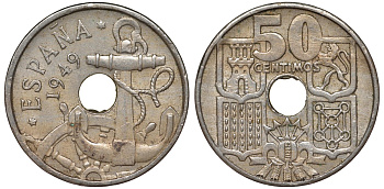 Испания 50 сентимо 1949 (51) KM 777 медно-никель 4164-415