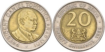 Кения 20 шиллингов 1998 Дэниэл арап Мои KM 32 биметалл 3856-315