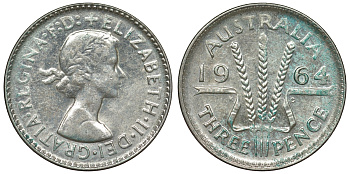 Австралия 3 пенса 1964 Елизавета II (1952-2022) KM 57 серебро 71-958