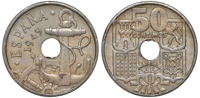 Испания 50 сентимо 1949 (51) KM 777 медно-никель 4164-415