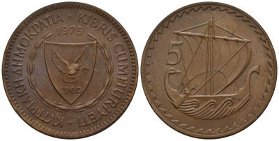 Кипр 5 милей 1979 KM 39 бронза 4146-553