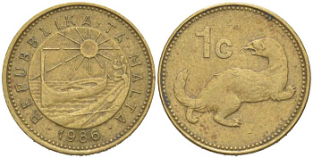 Мальта 1 цент 1986 Ласка, горностай KM 78 никель латунь 218-1225