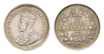 Канада 5 центов 1913 Георг V (1910-1936) KM 22 серебро 4655-437