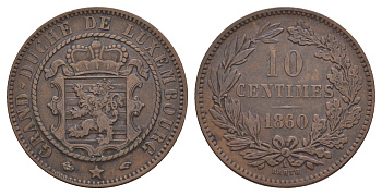 Люксембург 10 сантимов 1860 Barth, Виллем III Нидерландский (1849-1890) KM 23 бронза 5010-814