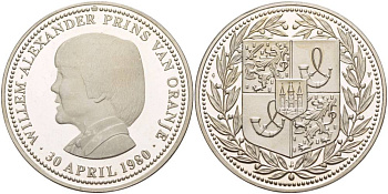 НИДЕРЛАНДЫ МЕДАЛЬ ND ВИЛЛЕМ-АЛЕКСАНДР НАСЛЕДНЫЙ ПРИНЦ С 30 АПРЕЛЯ 1980, ПОСЛЕ ОТРЕЧЕНИЯ ЮЛИАНЫ В ПОЛЬЗУ БЕАТРИКС, ДИАМЕТР 38 ММ. медно-никель PROOF 1520-725