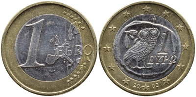 Греция 1 евро 2002 KM 187 биметалл 4390-1157