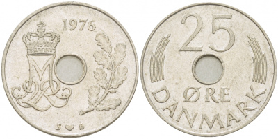Дания 25 эре 1976 S; B, Маргрете II (1972- ) KM 861.1 медно-никель  4402-1251