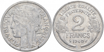 ФРАНЦИЯ 2 ФРАНКА 1949 KM 886а.1 алюминий 3855-646