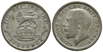 Великобритания 6 пенсов 1925 Георг V (1910-1936), узкий ободок KM 815a.2, Spink 4025 серебро 4178-137