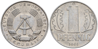 ГДР 1 пфенниг 1968 A KM 8.1 алюминий 100-366