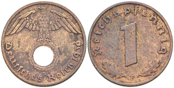 ГЕРМАНИЯ 1 РЕЙХСПФЕННИГ 1939 F KM 89, J. 361 бронза 4387-211
