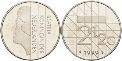 Нидерланды 2 1/2 гульдена 1999 Беатрикс (1980-2013) KM 206 никель 4593-743