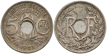 Франция 5 сантимов 1923 KM 875 медно-никель 4596-453