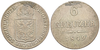 Австрия 6 крейцеров 1849 A, Франц Иосиф I (1848-1916), с подвески KM 2200 серебро    60-1111