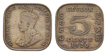 Цейлон 5 центов 1920 Георг V (1910-1936) KM 108 медно-никель    4658-1112