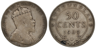 Ньюфаундленд 50 центов 1909 Эдуард VII (1901-1910) KM 11 серебро    4044-1311
