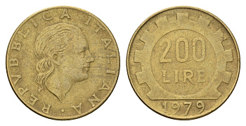 Италия 200 лир 1979 R, шестерня KM 105 алюминиевая бронза 4148-814
