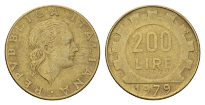 Италия 200 лир 1979 R, шестерня KM 105 алюминиевая бронза 4148-814