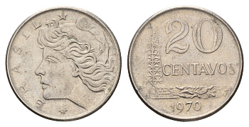 Бразилия 20 сентаво 1970 год-тип KM 579.2 медно-никель 4688-113
