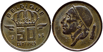 БЕЛЬГИЯ 50 САНТИМОВ 1966 BELGIQUE KM 148.1 бронза 4392-1347