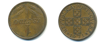 Португалия 1 эскудо 1971 KM 597 бронза 80-416