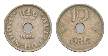 Норвегия 10 эре 1924 Хокон VII (1905-1957) KM 383 медно-никель 4658-127