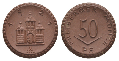 Фрайберг 50 пфеннигов 1921 Men05 8084.7, Men05 8084.8, Men22.2 10080 фарфор 1094-9-83