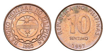 Филиппины 10 сентимо 1997 KM 270 сталь плакированная медью UNC 4685-327
