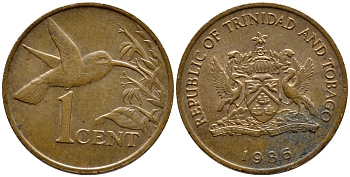 Тринидад и Тобаго 1 цент 1986 колибри KM 29 бронза 4396-1013