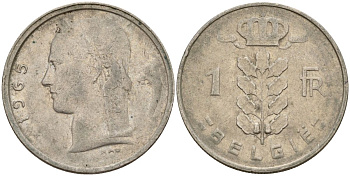 Бельгия 1 франк 1965 Belgie KM 143 медно-никель 4152-427